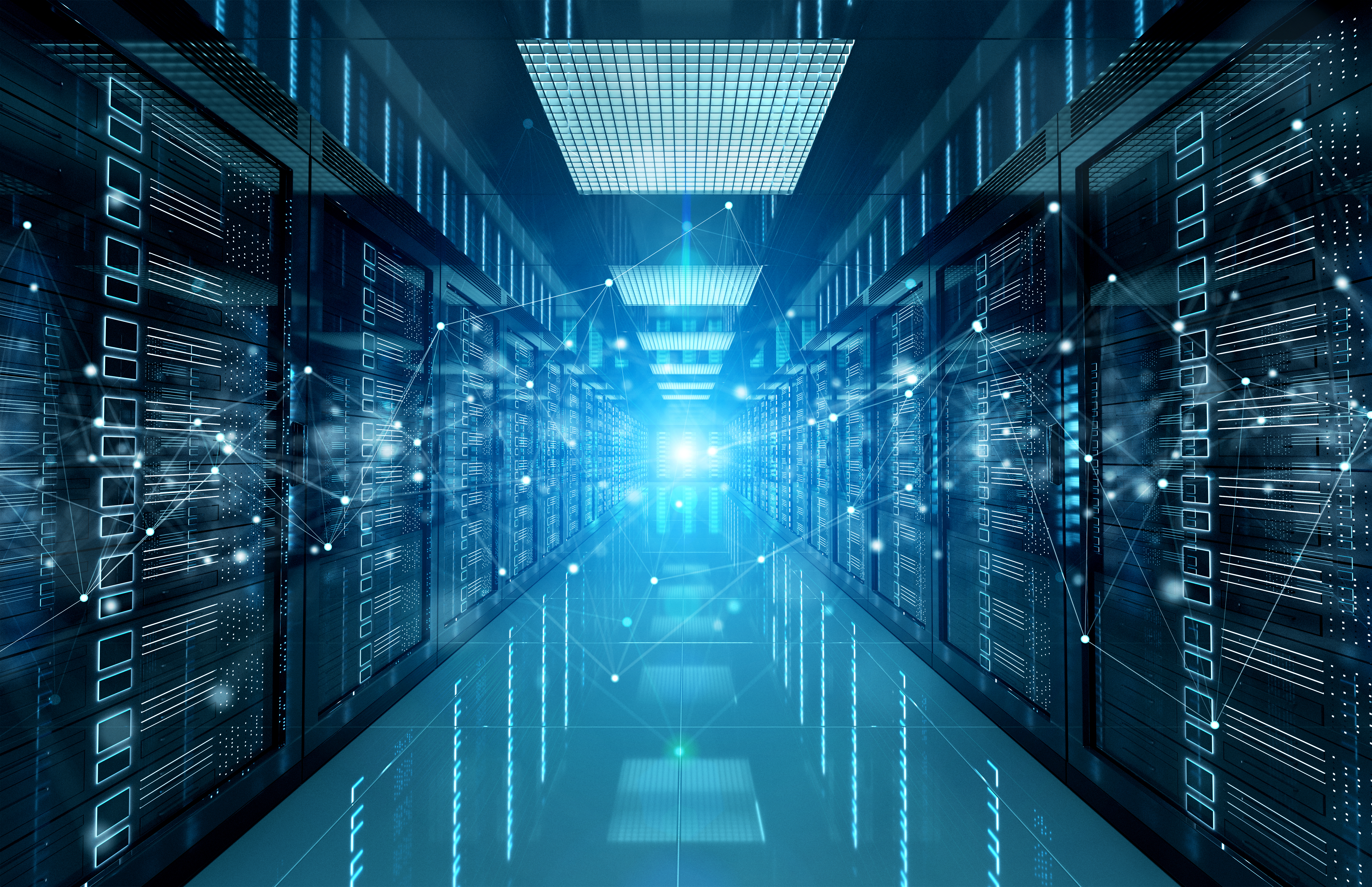 Connection network in dark servers data center room storage system