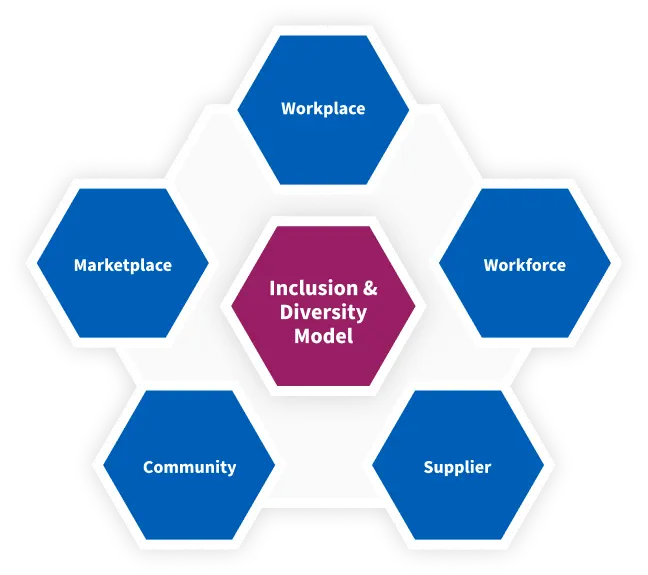 Inclusion & Diversity Model: Supplier, Workplace, Workforce, Community, Marketplace